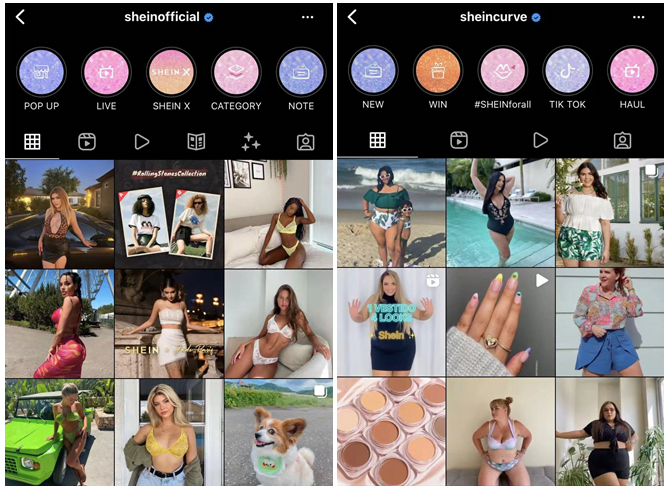 Chiến lược tiếp thị của Shein: Các trang Instagram chính thức