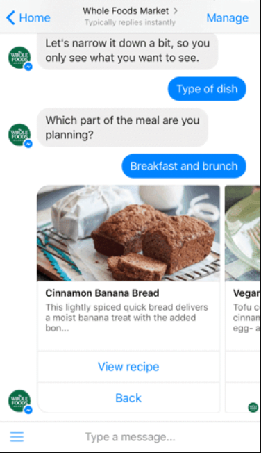 Chatbot Whole Foods Messenger để tiếp thị